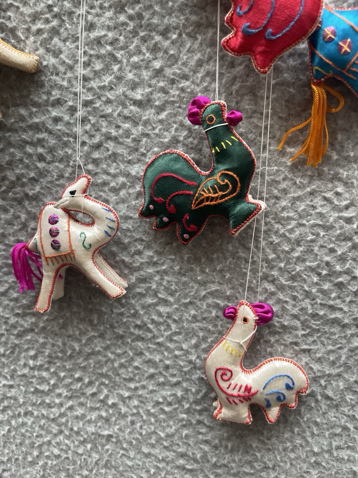 Asian Chinese Silk rooster camel Ornaments Hand Embroidered VTG 60-70s Lot 8