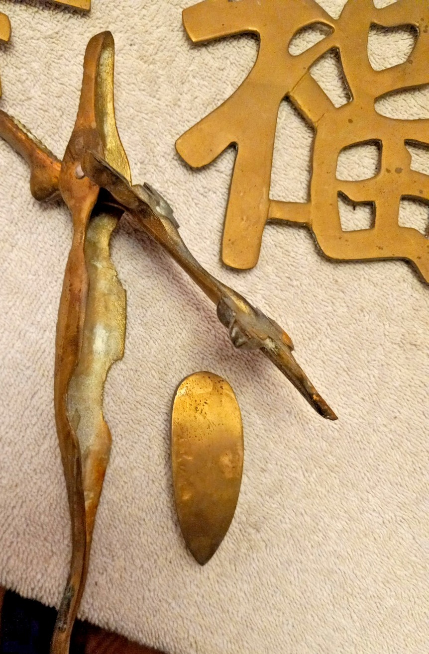 Vintage Brass Lot Chinese Symbols Letters Set Of 4 Gator, Nutcracker, Ashtray