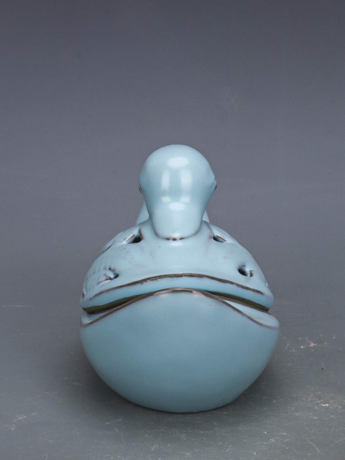 6.8″ Collect China Ruyao Porcelain Lovable Animal Duck Smoked Incense Burner