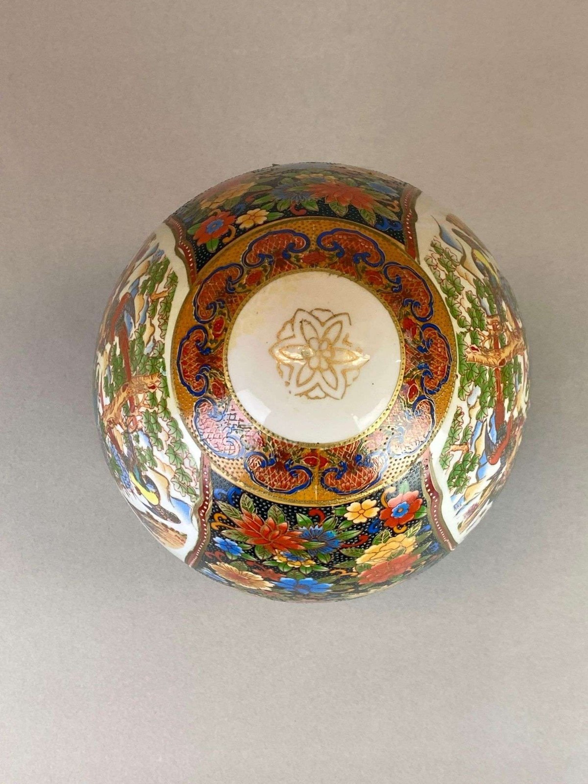 Vintage Hand Painted Chinese Gilded Rose Porcelain Egg Statue Magnificent