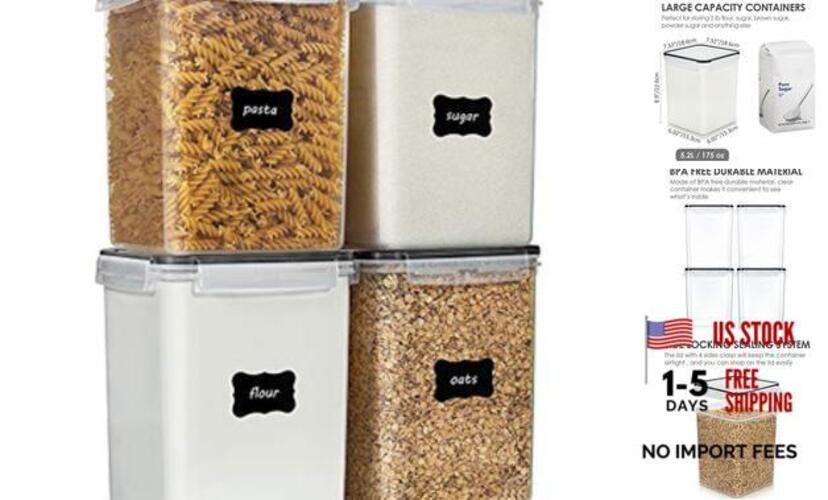 4 PCS Large Food Storage Containers / 175oz, 4 Pieces BPA Free 5.2L Black