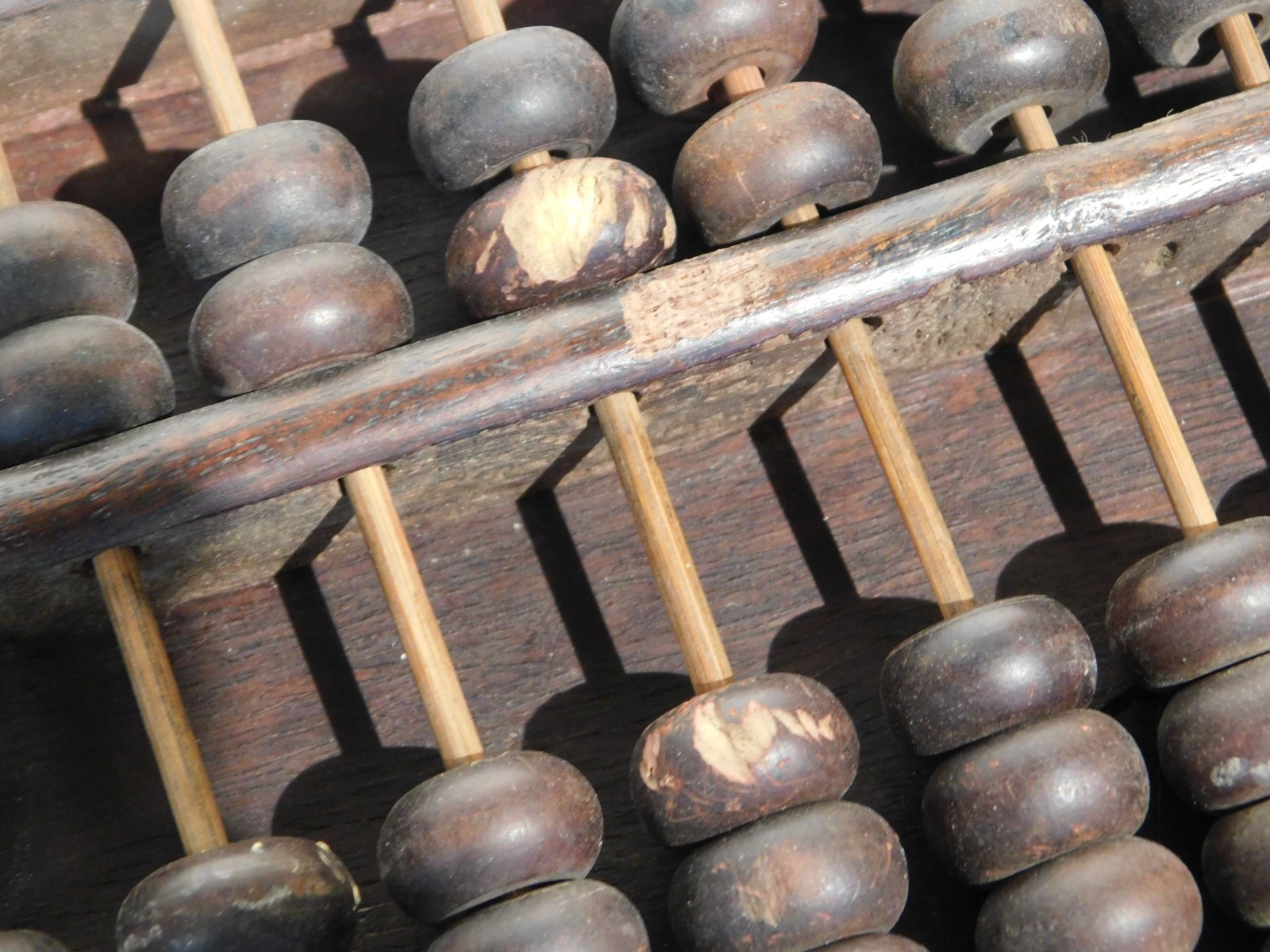 Vintage Chinese Abacus Wood & Brass Calculator 11 Row 77 Bead