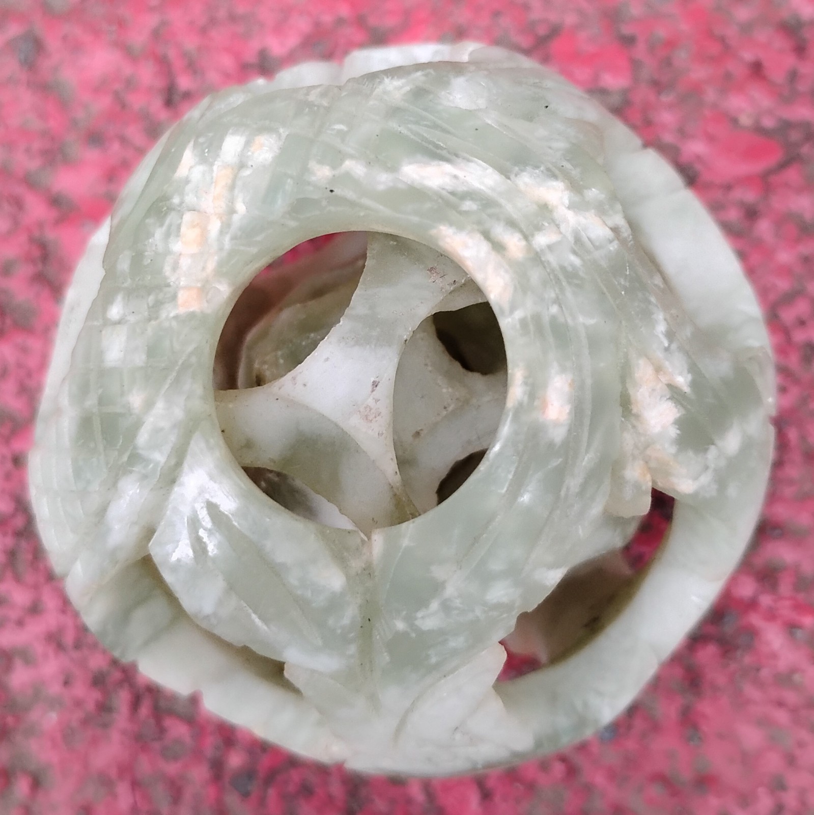 Vintage Chinese Carved Jade Stone Puzzle Ball Sphere 4-Layers Deep 2”