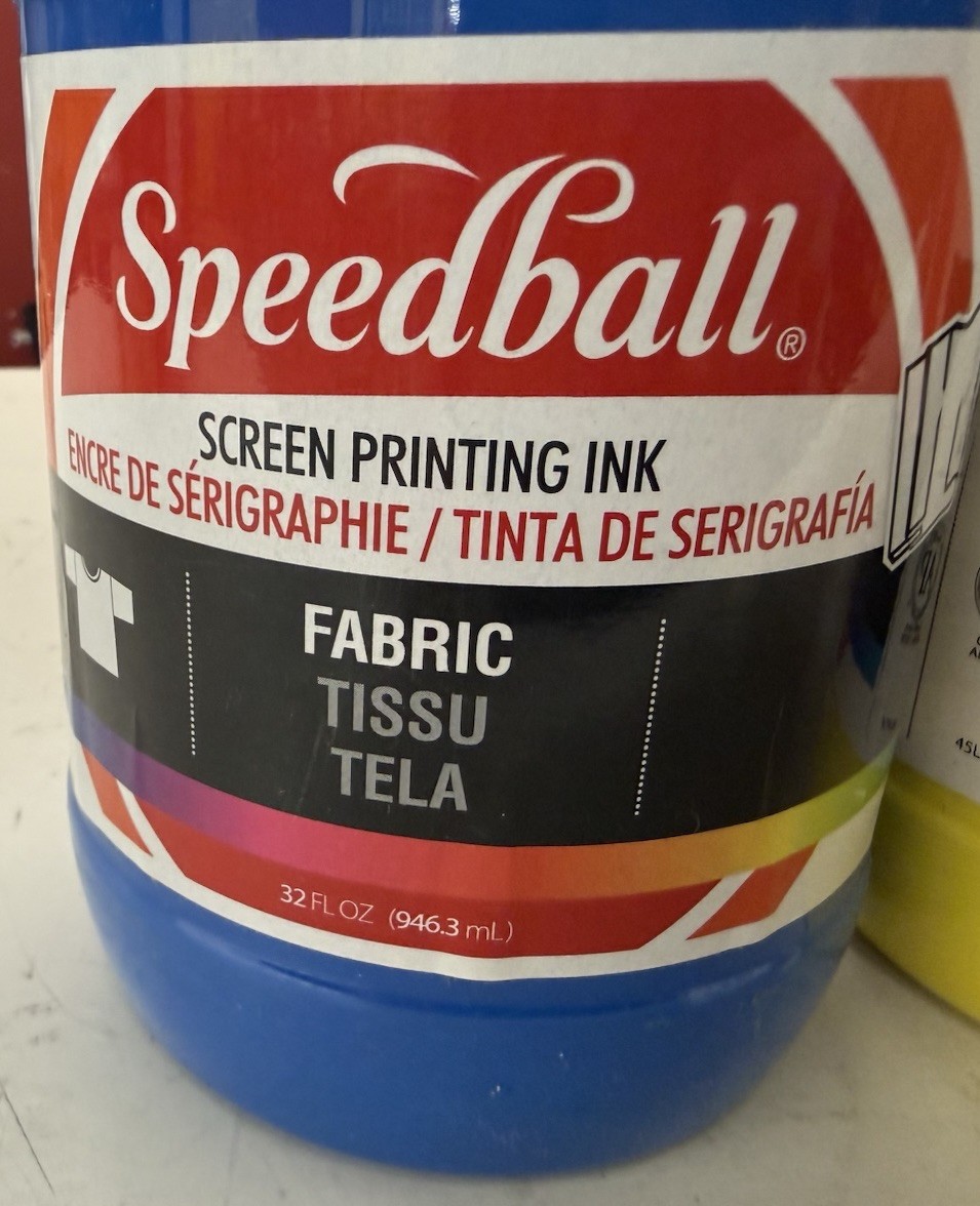 Speedball Fabric Screen Printing Ink 32oz-LOT OF 5-blue, Yellow, Red, Green, Wht