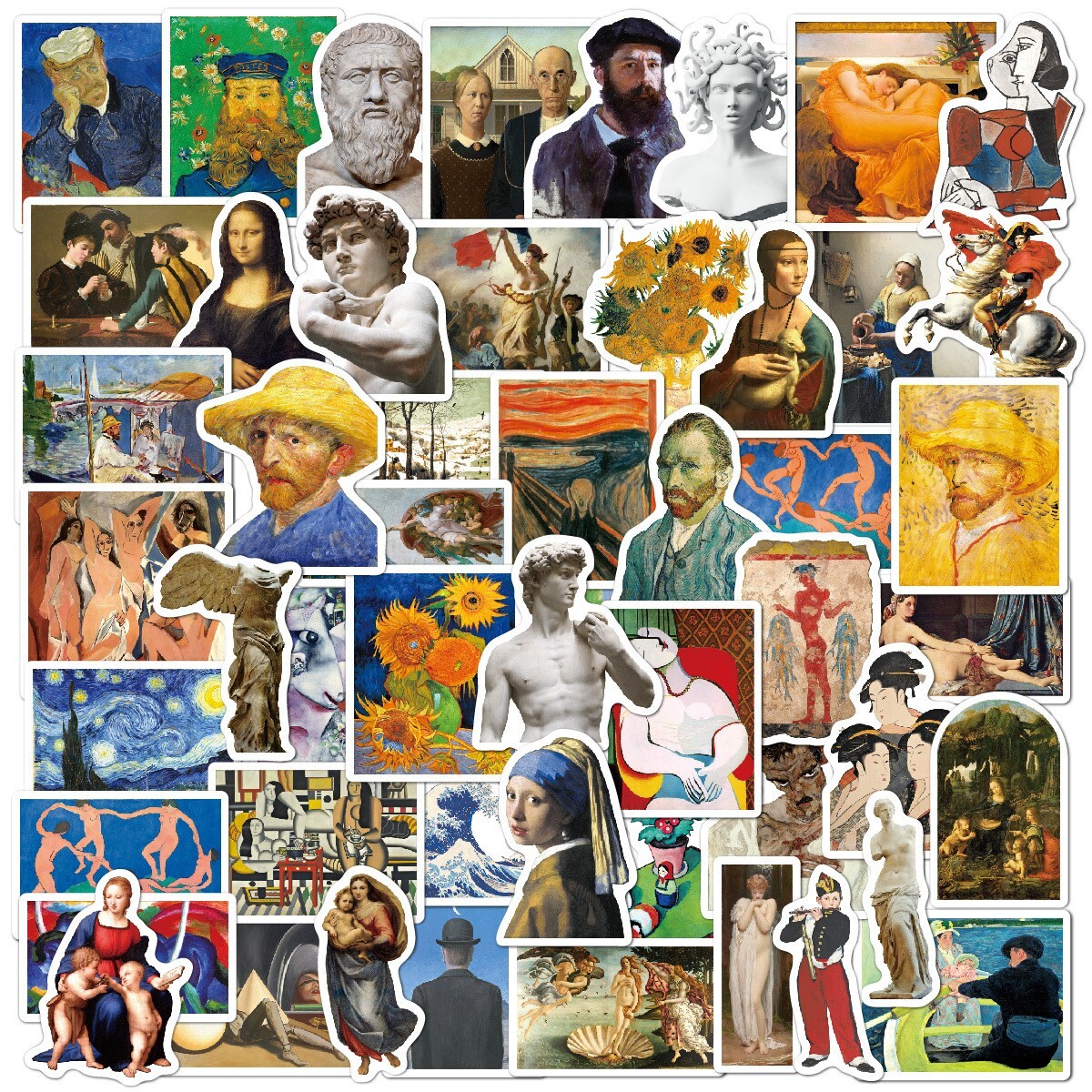 50pcs Famous Painting Vinyl Stickers, Artist Monet Van Gogh,002