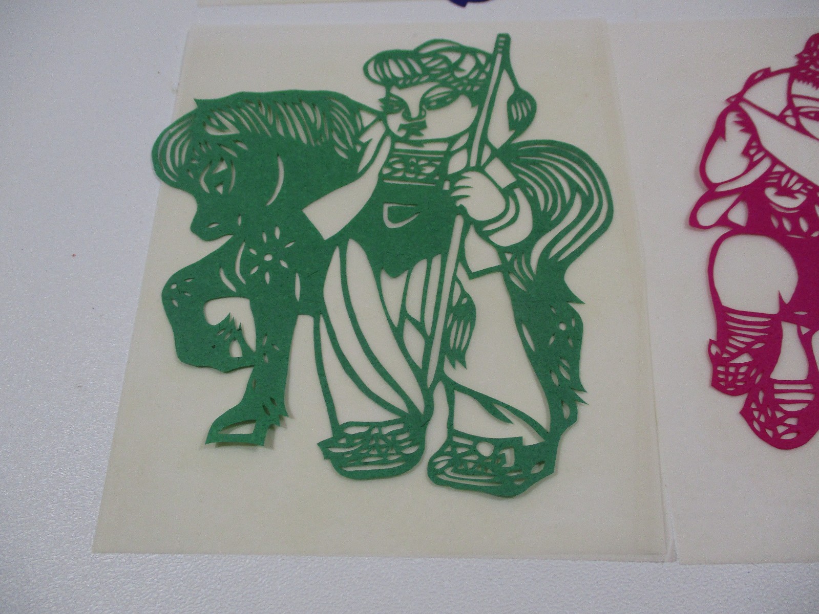 Lot Set 8 Vintage Chinese Folk Art Paper Cuts Woman with Animals Multicolor