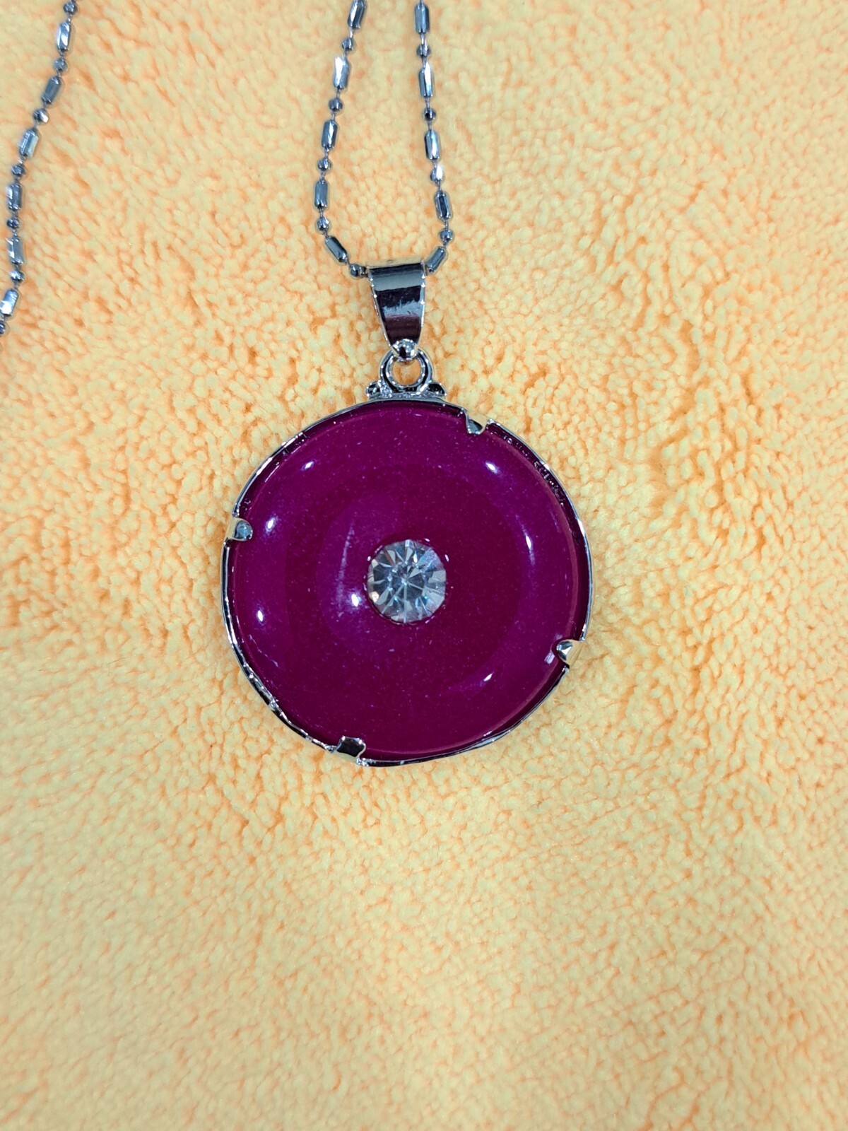 18KGP Silver Bead & Barrel Chain Chinese Dragon Purple Glass Pendant