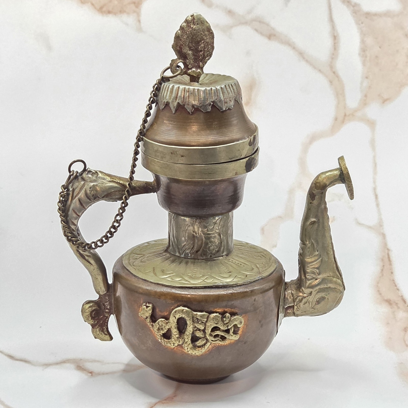 ANTIQUE / VINTAGE COPPER AND BRASS TIBETAN TEAPOT WITH DRAGON
