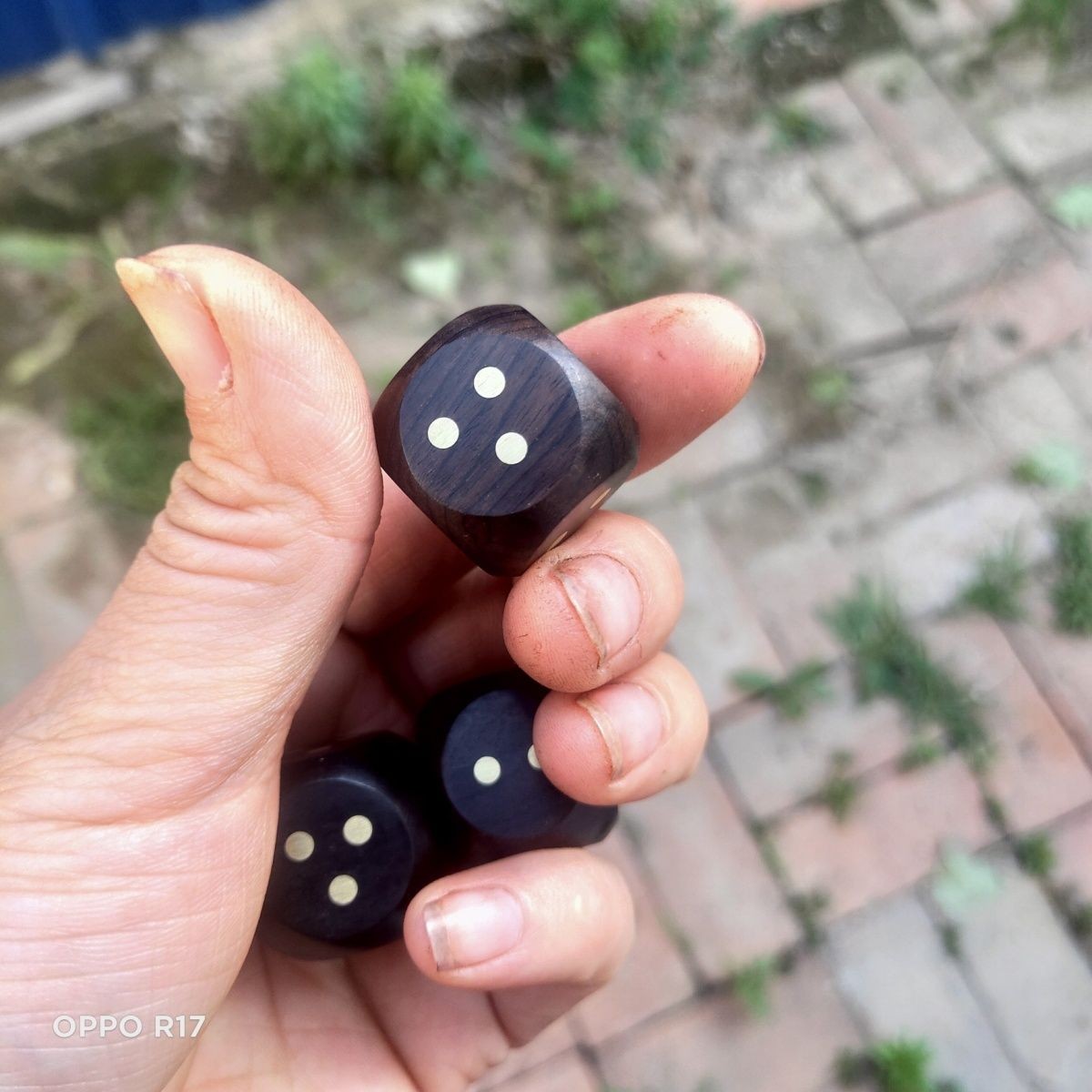 Vintage Ebony Purple Sandalwood Dice Set 3pcs 2.2cm Brass Inlaid Solid Wood