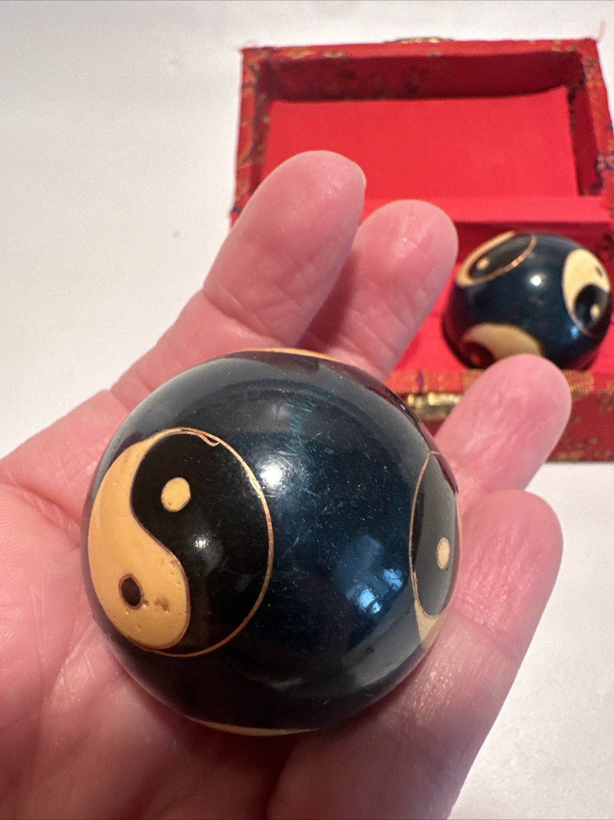 VTG 1990s Lotus Pond Healthy Ball Meditation Ben Wa Cloisonné Dragon & Phoenix