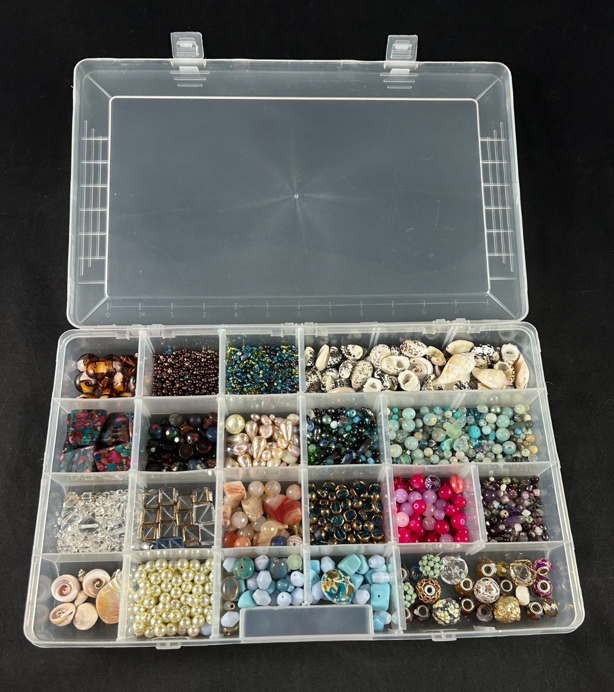 Mixed Lot of 3lbs Loose Beads + Organizer Box – Shells Glass Ceramic+ Variety #1