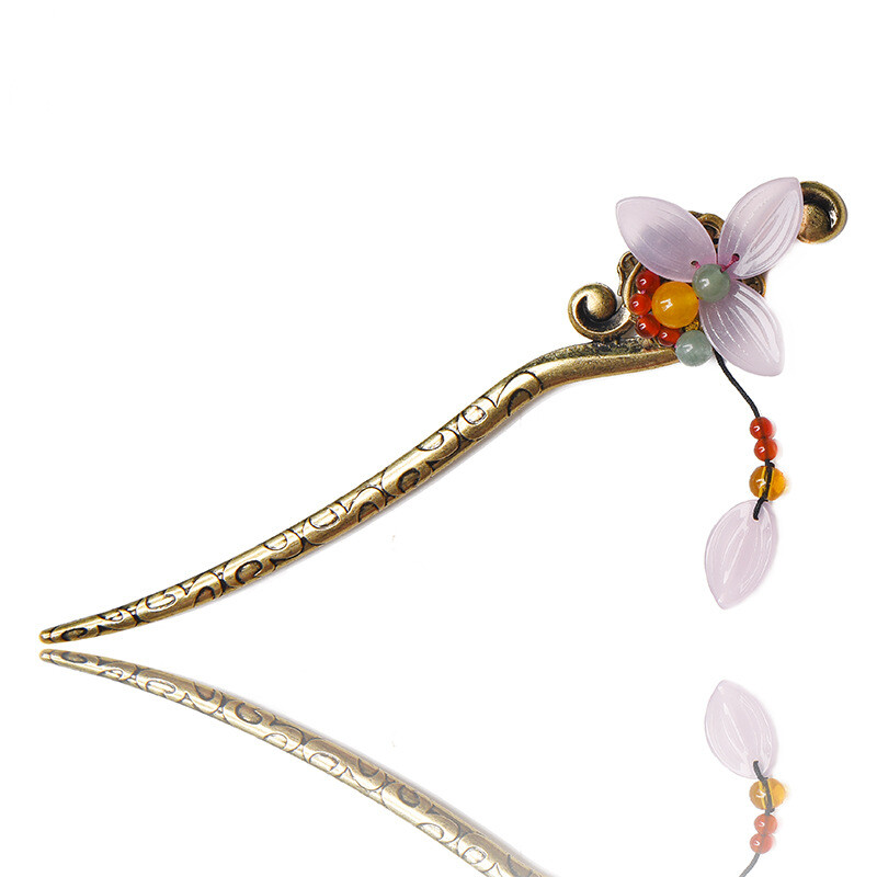 China Alloy/Coloured Glaze/Agate Peach Flower Tibetan Style Exquisite Hairpin