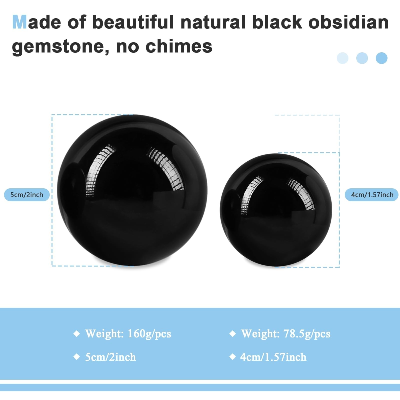 2 Pcs Black Obsidian Baoding Balls for Hand Therapy & Stress Relief – 1.57″ Mass