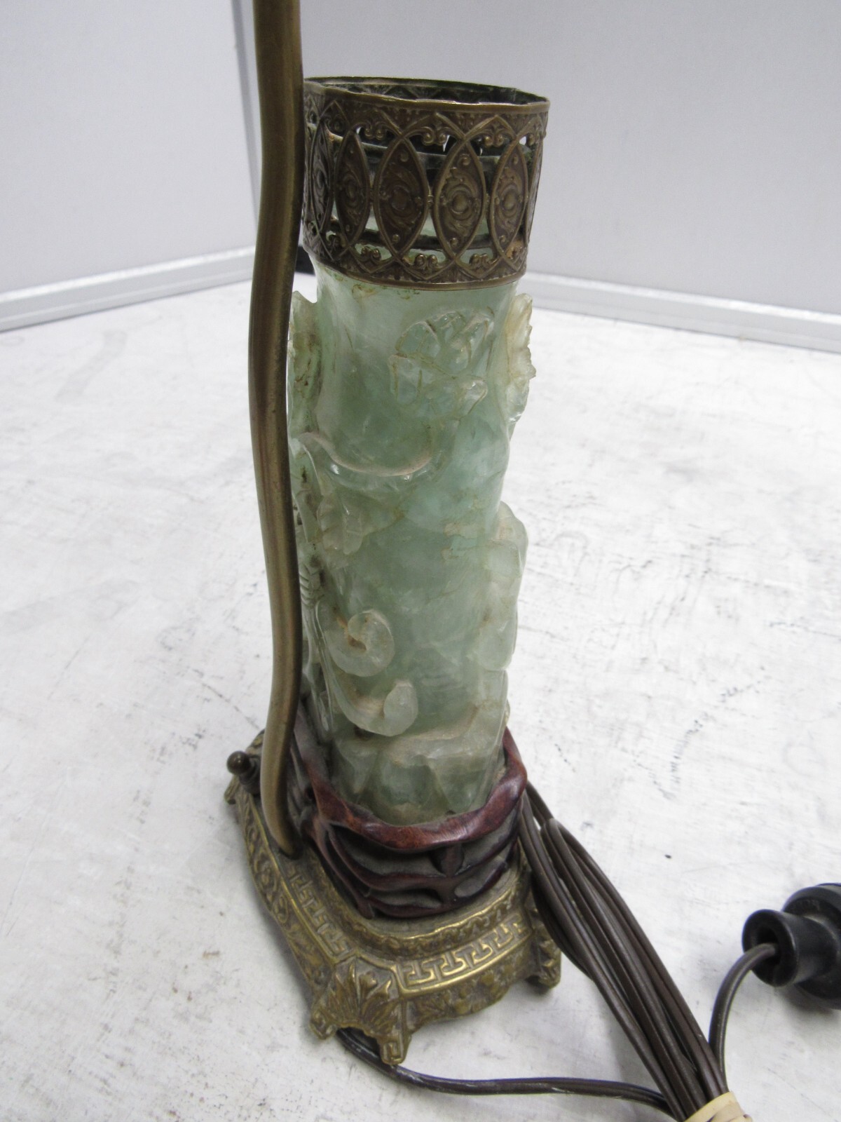 Antique Green Jade Art Deco Carved Jade Lamp