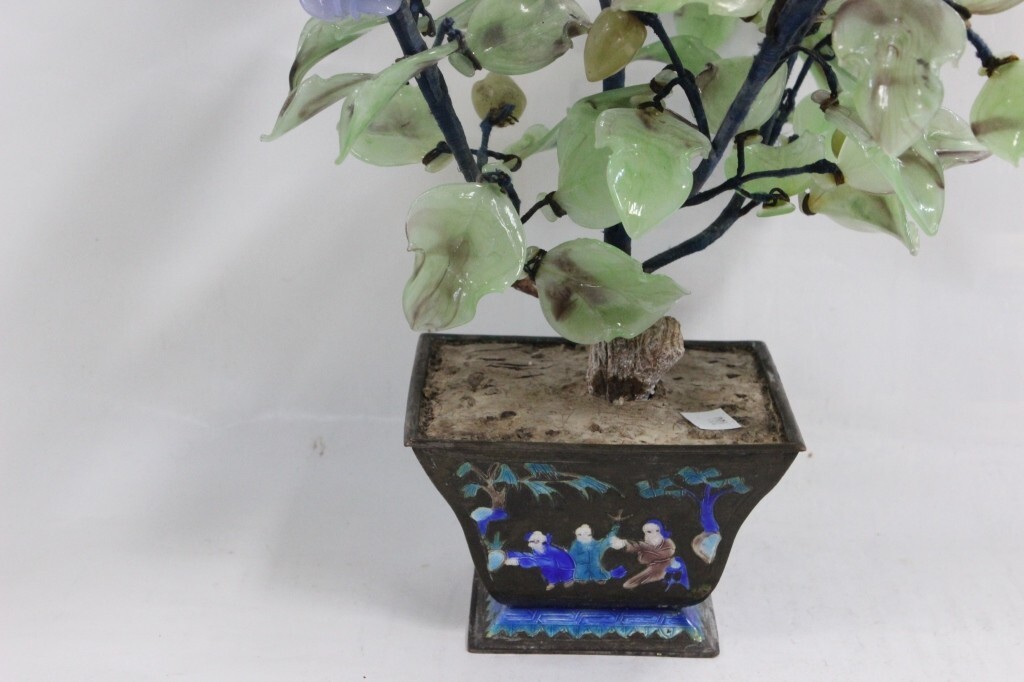 Chinese Liuli Bonsai Tree in Cloisonne Flower Pot