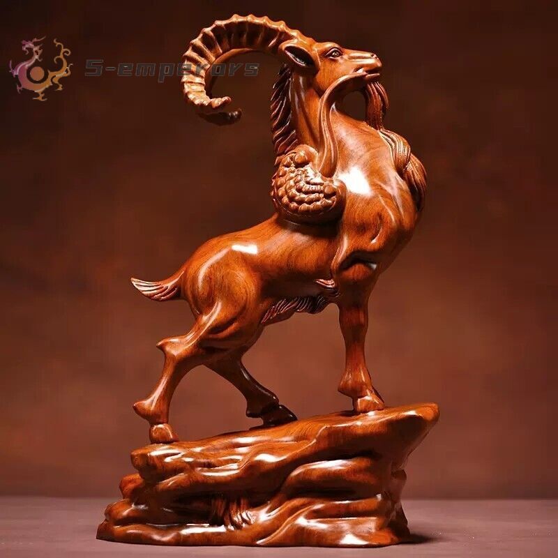 6″ Rosewood Carved Goat Statue Animal Feng Shui Decor