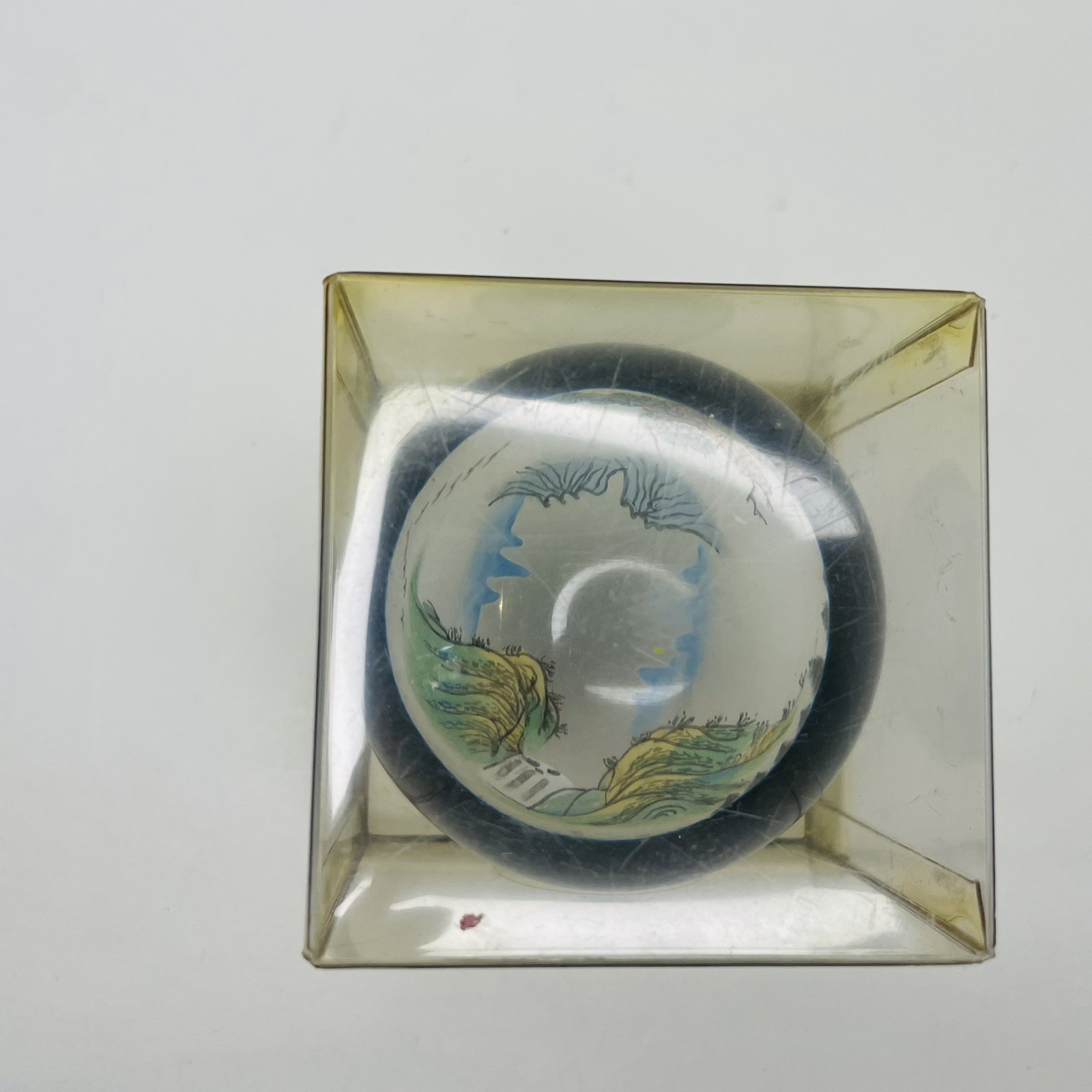 Le Bien Mountain Range Reverse Hand Painted Art Glass Sphere Paperweight New