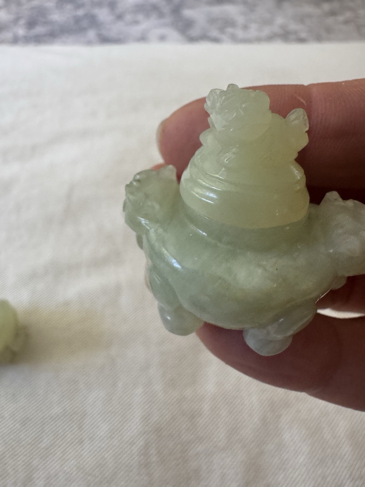 2 Vintage Rare Chinese Carved Jade – Miniature Foo Dog Incense Burners