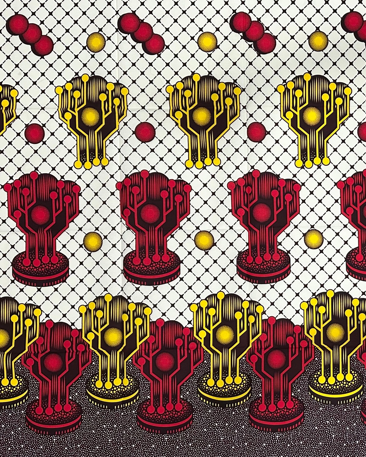 African Print Fabric/ Ankara – Red, Yellow, Cream ‘Solar Ascent’ Design, 1 YARD