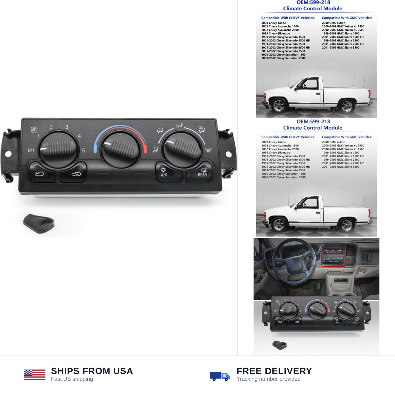 599-218 Front A/C Heater Climate Control Module Panel Switch for 1999-2002 Ch…