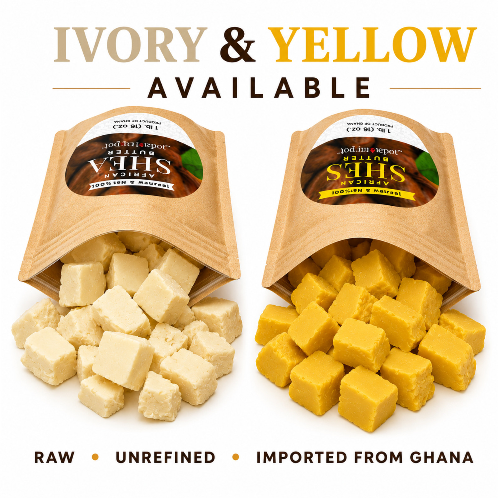 Raw African Shea Butter 1lb 100% Pure Natural Raw Organic Unrefined YELLOW POUCH
