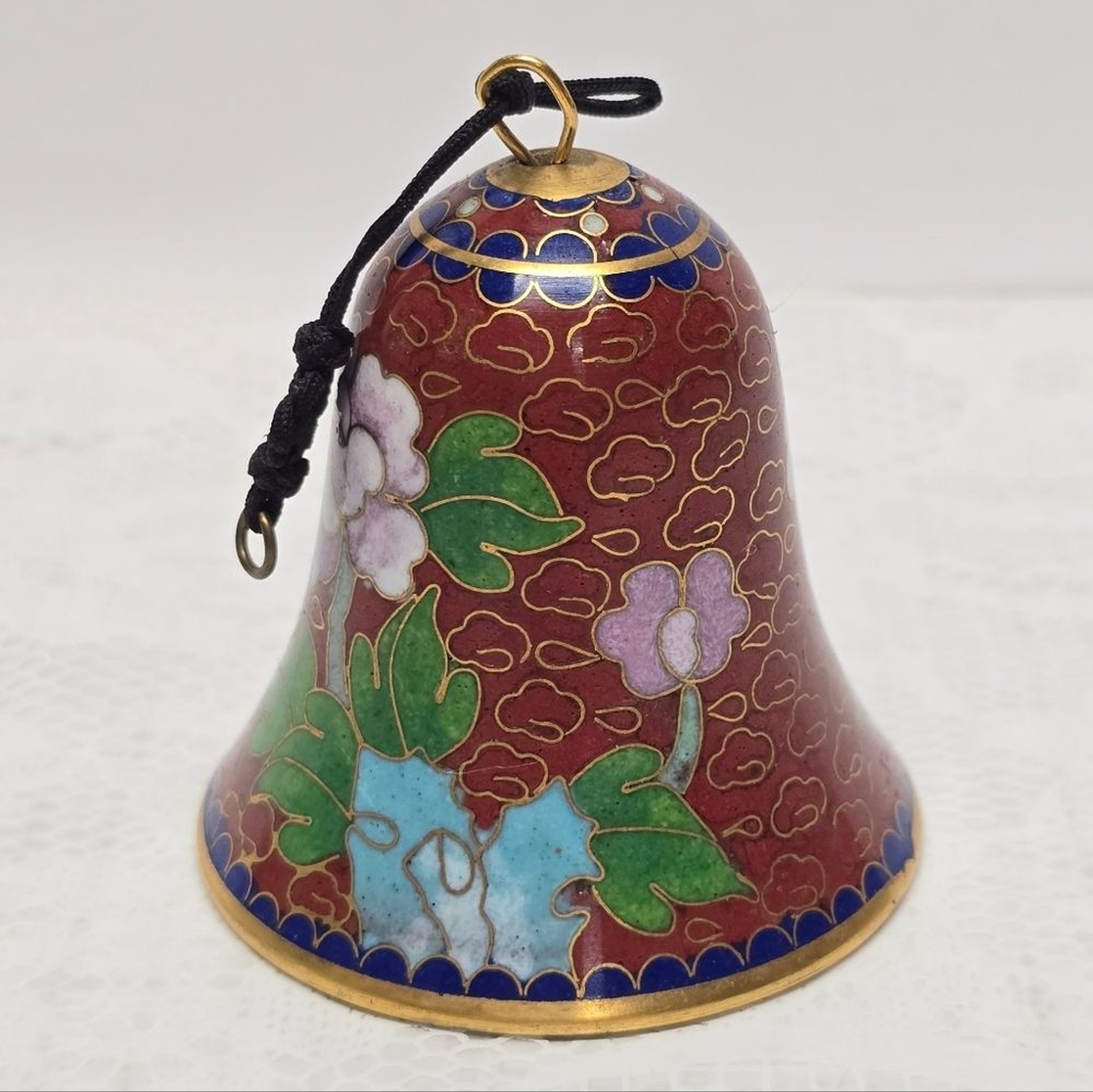 Vintage Cloisonne Floral Bell Ornament Asian Oriental Chinese Cottage Decor