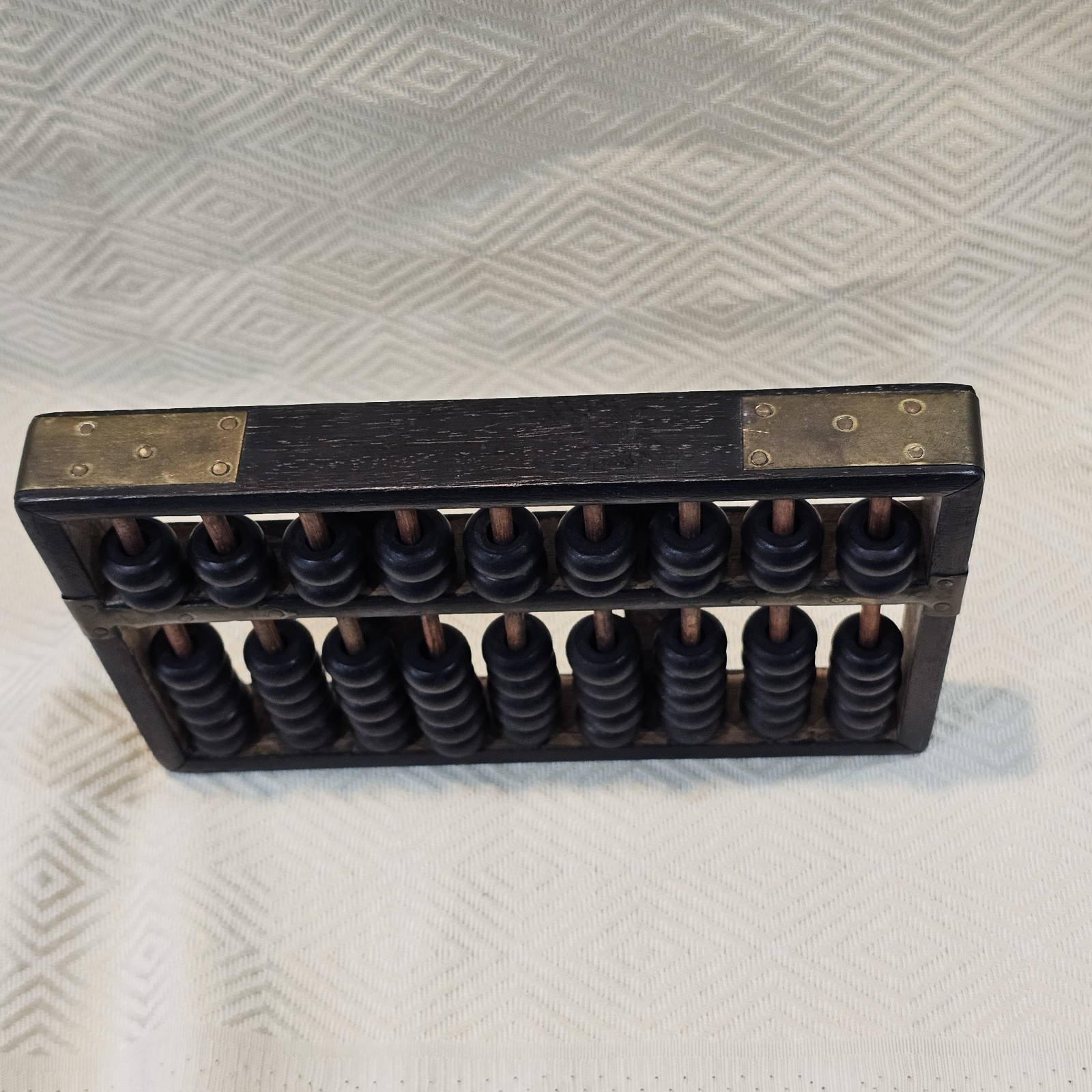 Hop Cheong Tai Black Wooded Brass Metal Abacus Vintage Hong Kong Export 63 Beads