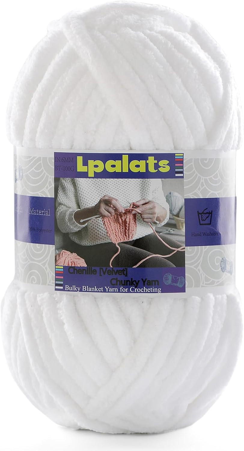 #6 Super Bulky Blanket White Yarn – Chunky Chenille Yarn for Crocheting | Baby B