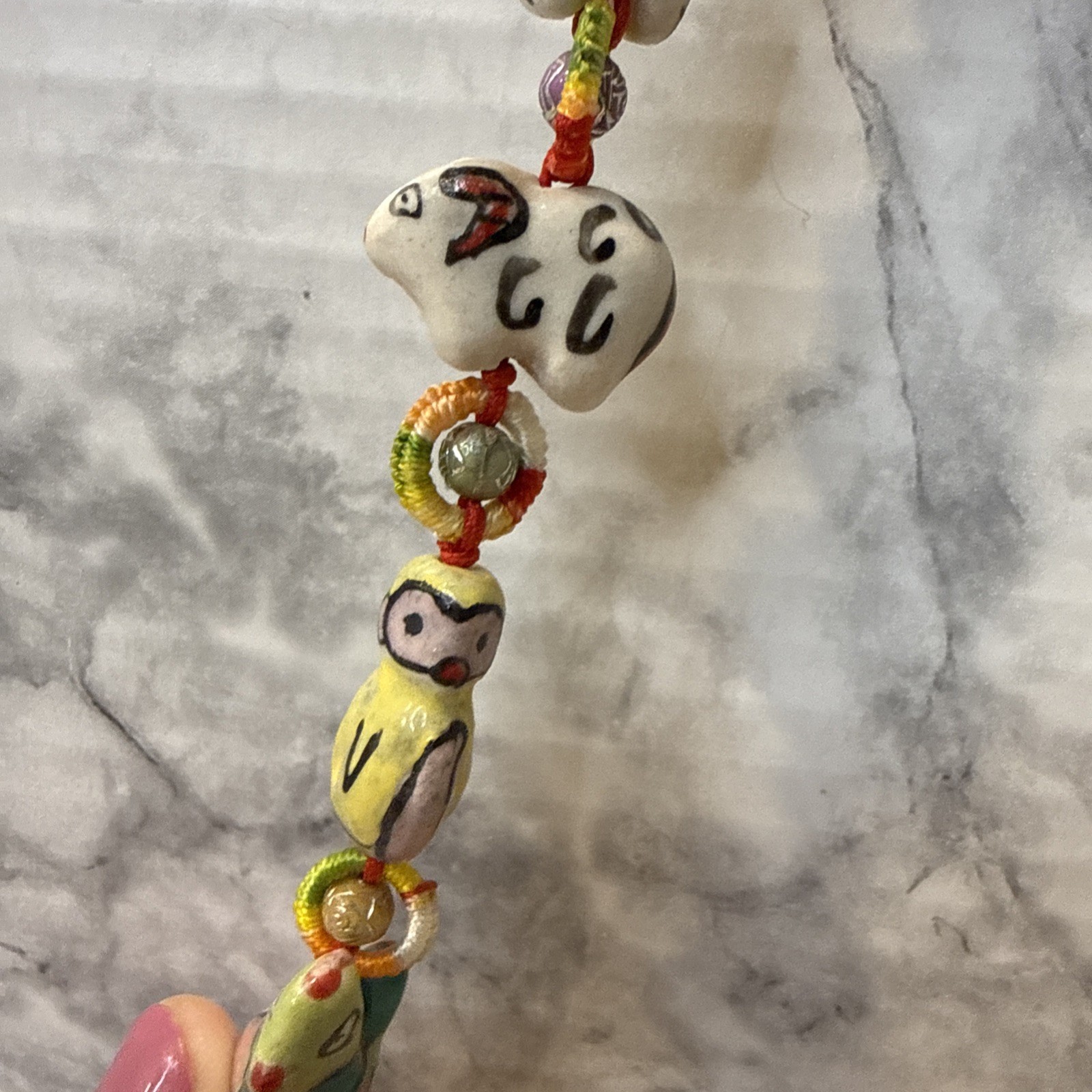 Folk Art Chinese Zodiac Porcelain Hand Painted Animal Garland Tassel 23 Long GUC