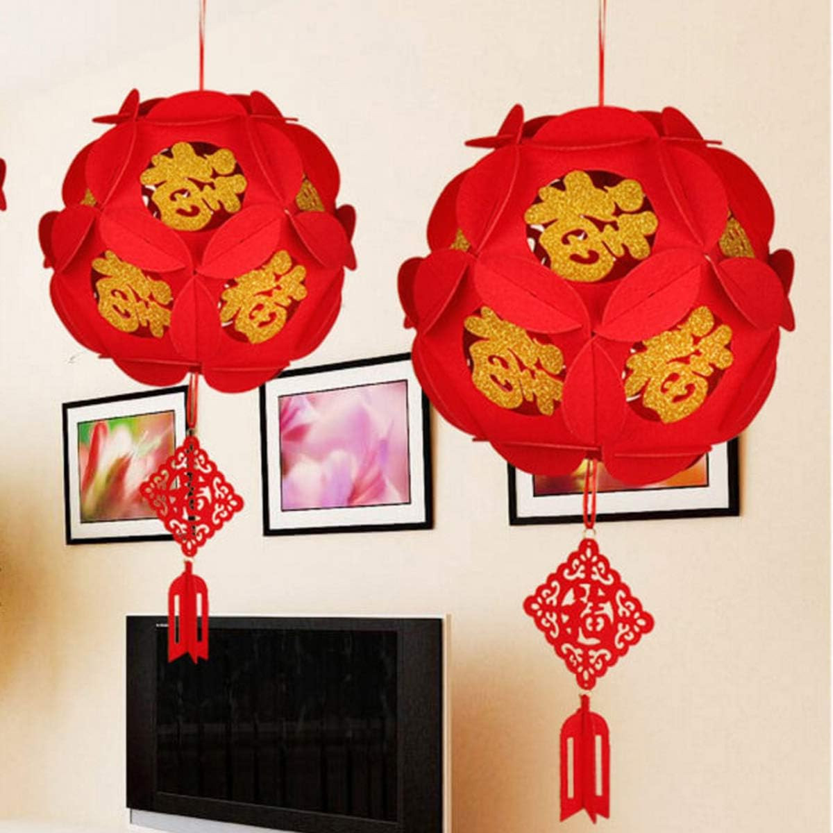 2 Piece Red Chinese Lanterns, Decorations for Chinese New Year, Chinese Spring F