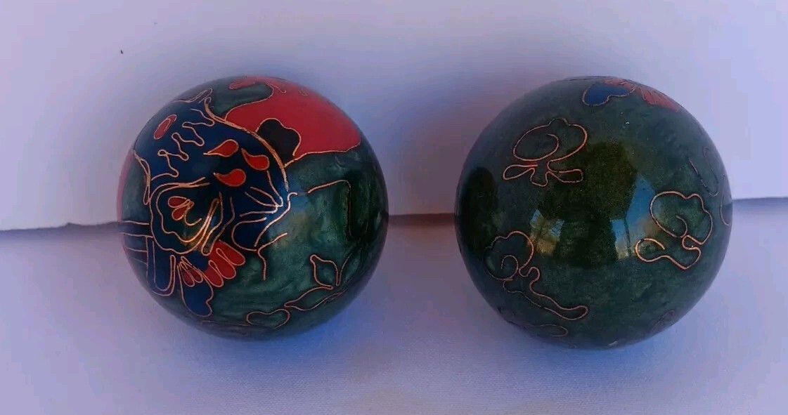 Vintage Chinese Cloisonne Enamel Musical 2″ Worry Balls