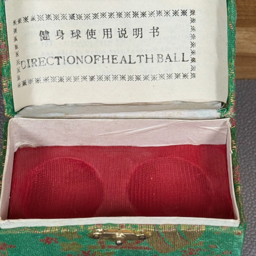 Vintage Cloisonne Health Ball Set Sun Moon Stars in Silk Box Chinese Baoding