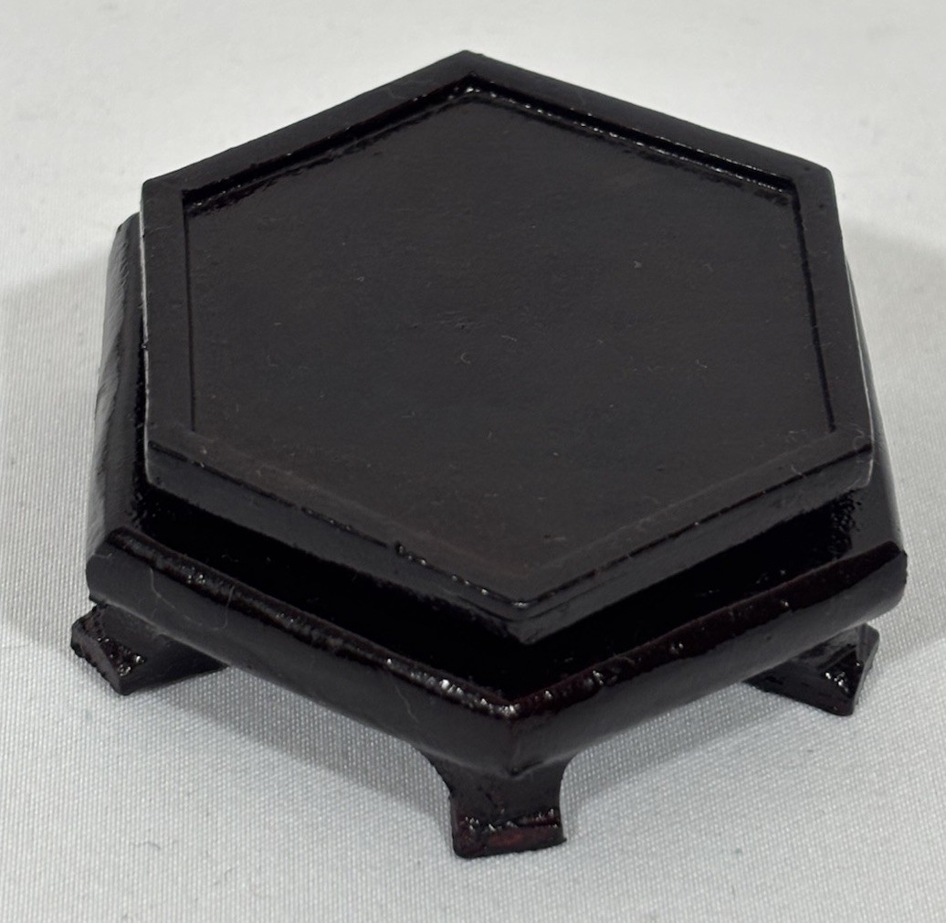 Vintage Chinese Hexagon Wood Display Stand Riser Base 1-5/8″x1-7/8″Fit