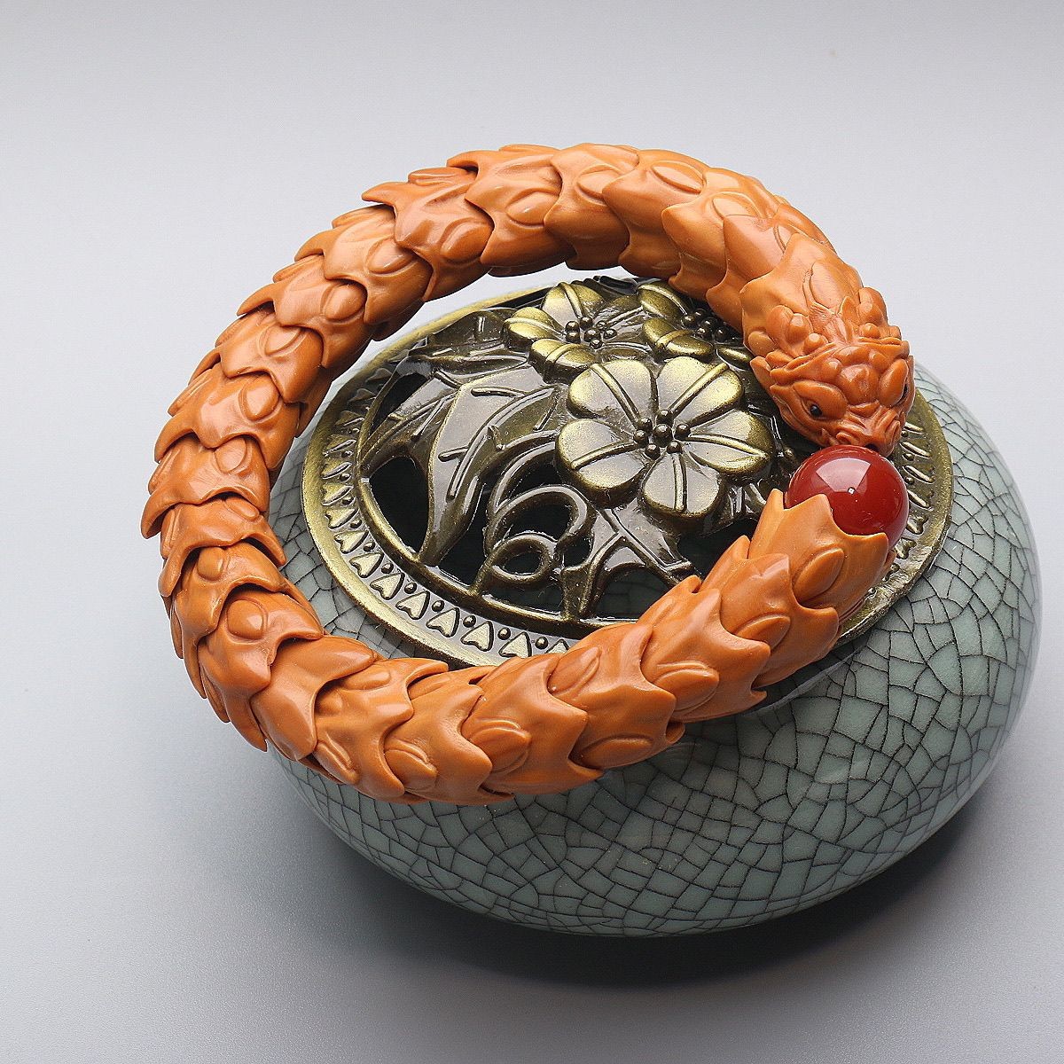 Hand Carved Olive Nut Dragon Scale Bracelet Hollow Design Wenwan Jewelry