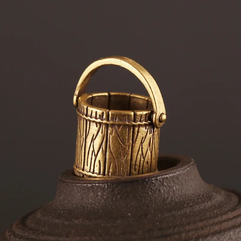 Vintage Copper Mini Bucket Keychain Hanging Jewelry Brass Portable Barrels