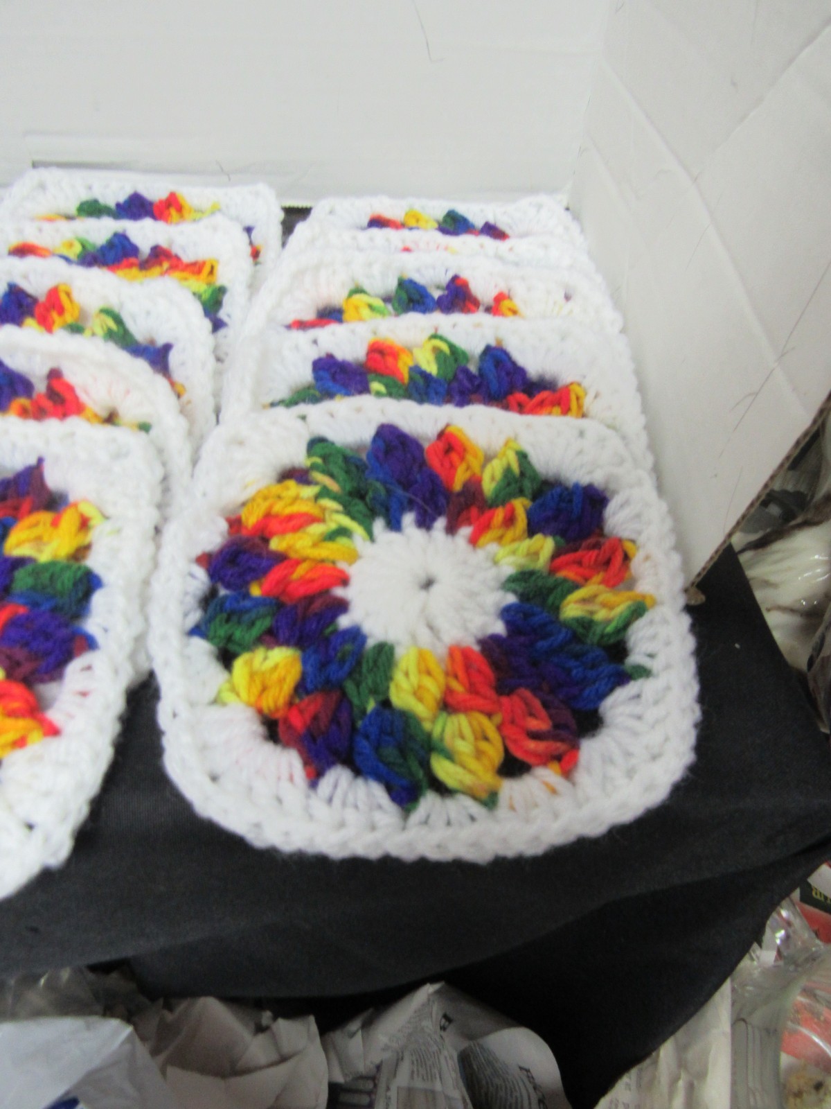 Lot of 20 5” Variegated Colors and White Crochet Granny Squares Blocks