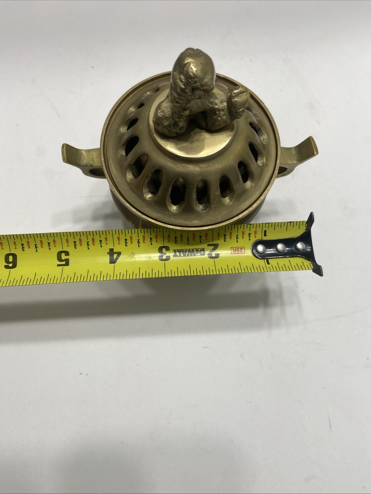 Vintage Chinese Brass Footed Incense Burner Holder Tri pod pot With Lid