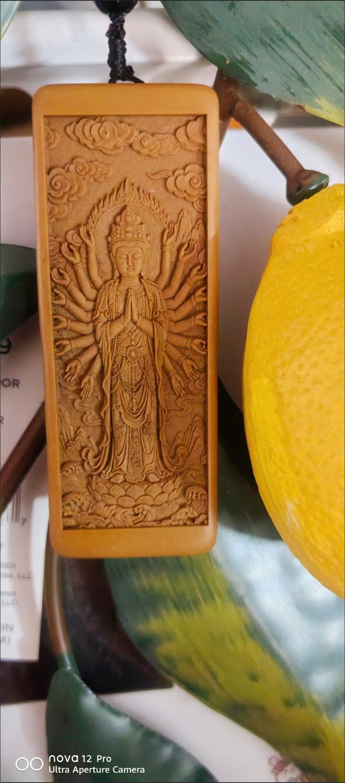 Vintage Songhua Stone Thousand-Hand Guanyin Pendant, 3x8cm, Amulet