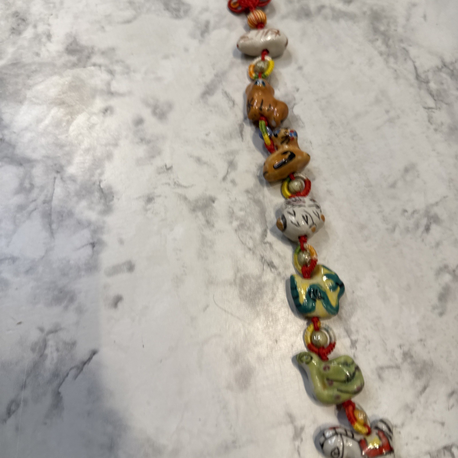 Folk Art Chinese Zodiac Porcelain Hand Painted Animal Garland Tassel 23 Long GUC