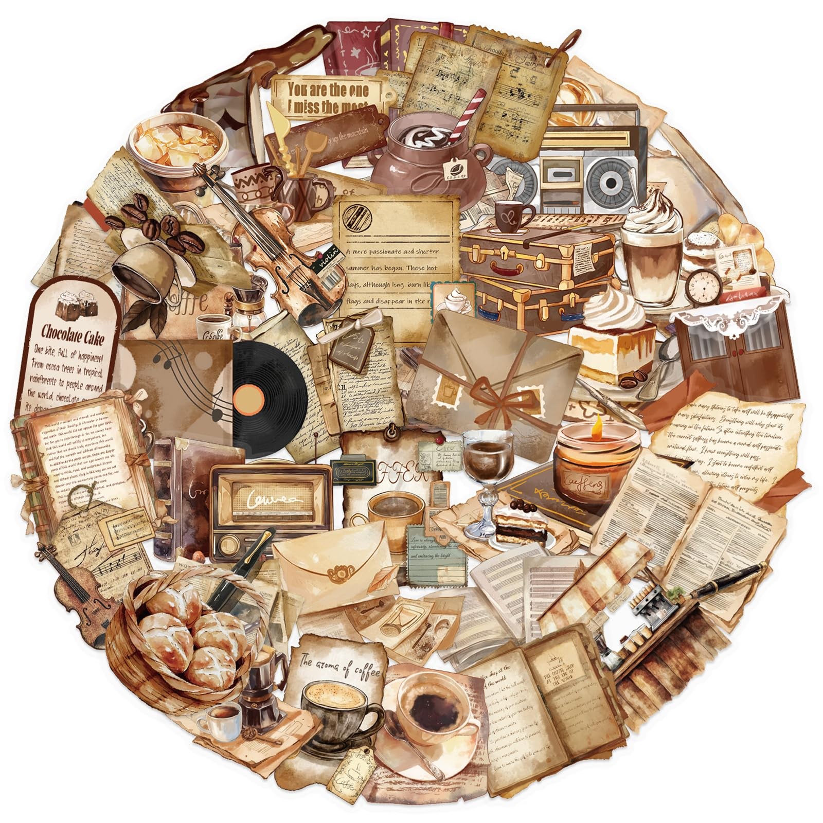 Retro Coffee Shop Stickers 50 PCS Waterproof Transparent PET Aesthetic Decals