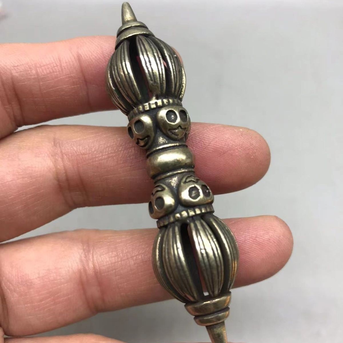 Tibetan White Copper Skull Ritual Dagger Amulet Mala Necklace Jewelry Charm