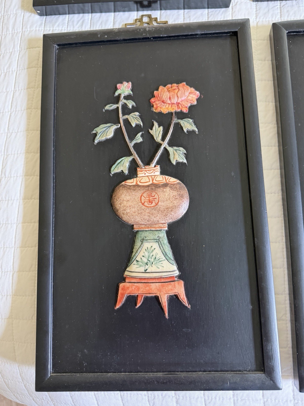 Vintage Set of 4 Chinese Hand Carved Soapstone Four Seasons Wall Plaques