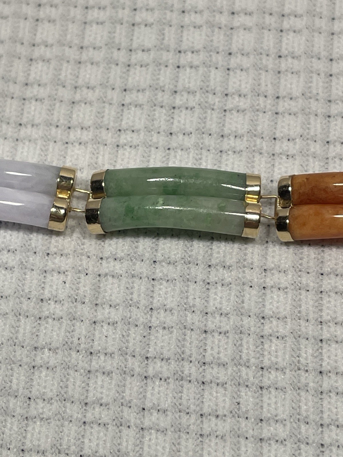 Vintage Chinese 14k Gold Link w/Multicolor Jade Double Segment Bracelet 7″