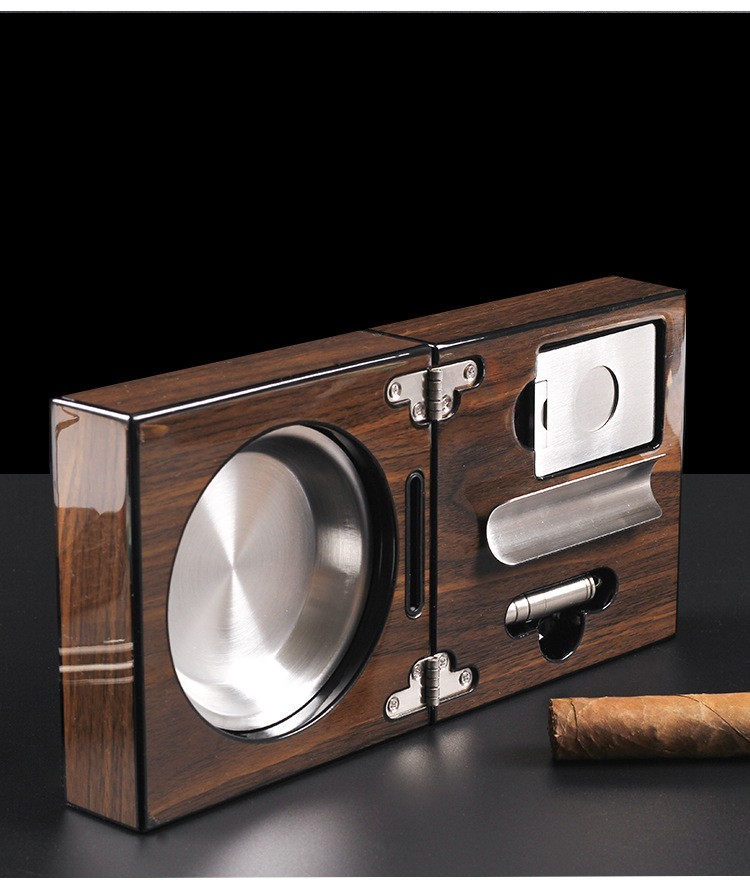 Wood Ashtray With Metal Rests Two Slot Large Home Ashtray