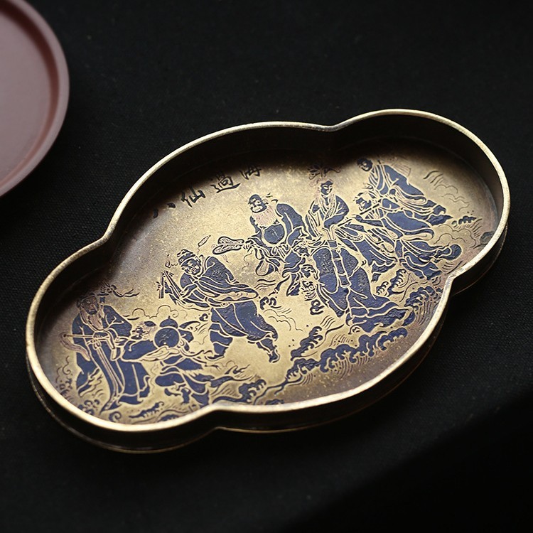China Painting Eight Immortals God Pattern Tea Tray Tea Board Decor