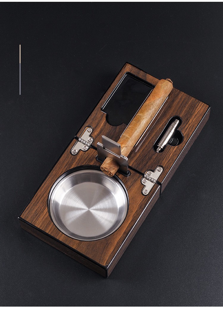 Wood Ashtray With Metal Rests Two Slot Large Home Ashtray