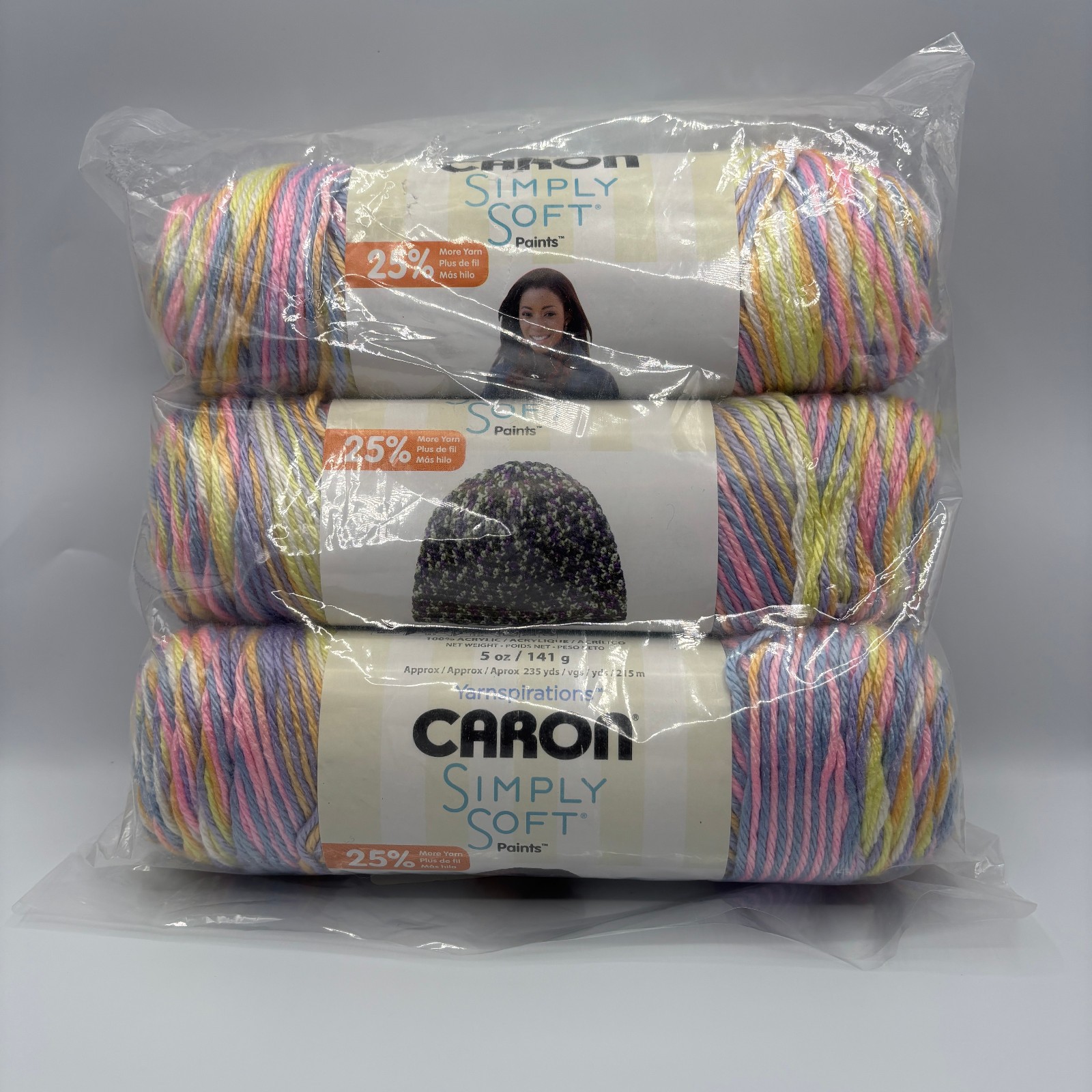 CARON Simply Soft Paints Acrylic Yarn Lot of 3 Baby Brights 235 yd