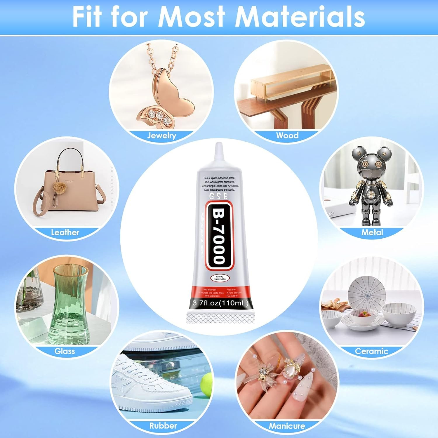 B7000 Rhinestones Glue for Crafts, 110ML Glue of Diamond Jewelry 3.7Fl.Oz Cle…