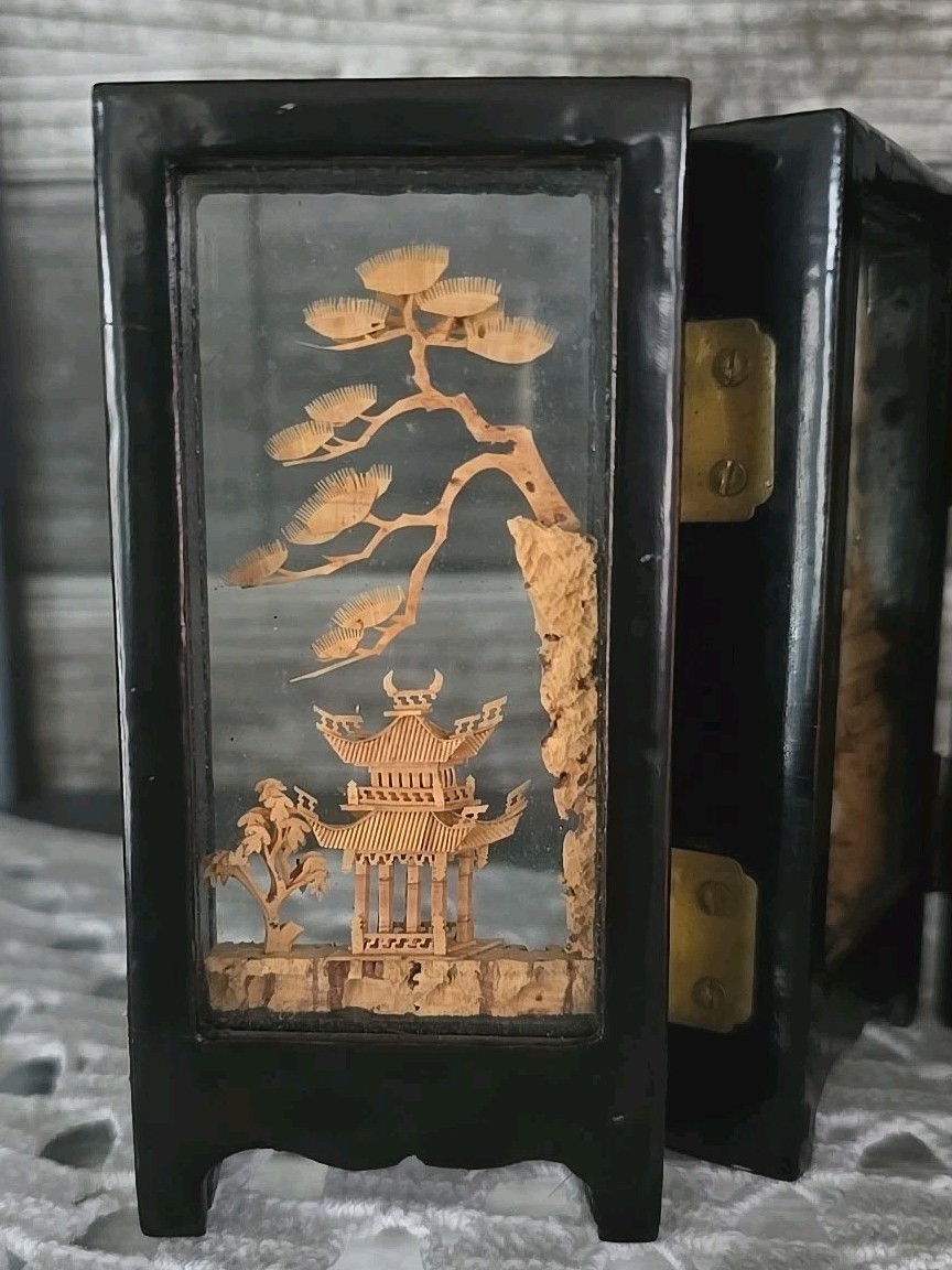 Vintage SAN YOU Cork Art Diorama 4 Scenes Paneled 4.5″ × 9.5″ × 3/4″ Chinese