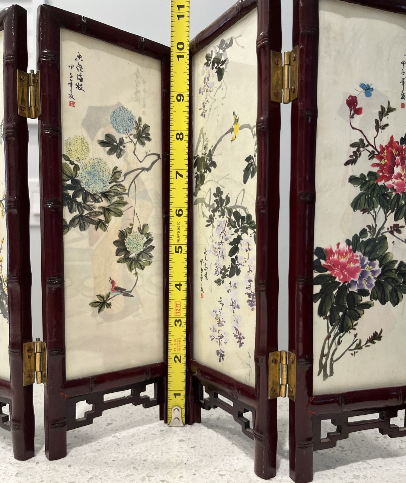 Chinese Table Top 4 Panel Folding Screen Decor Mini screens- Women /Flowers